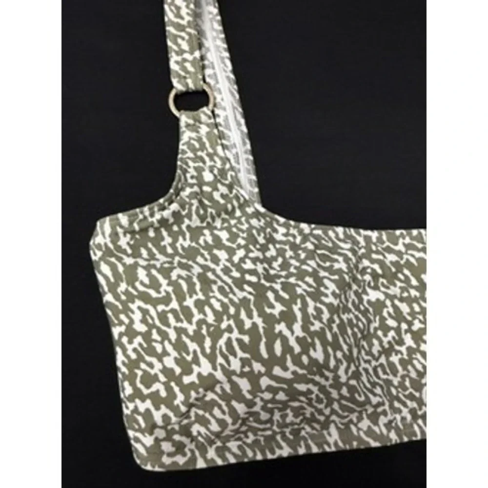 NWT Michael Kors Bikini Top Womens Safari Green Animal Print Ring Detail M $90